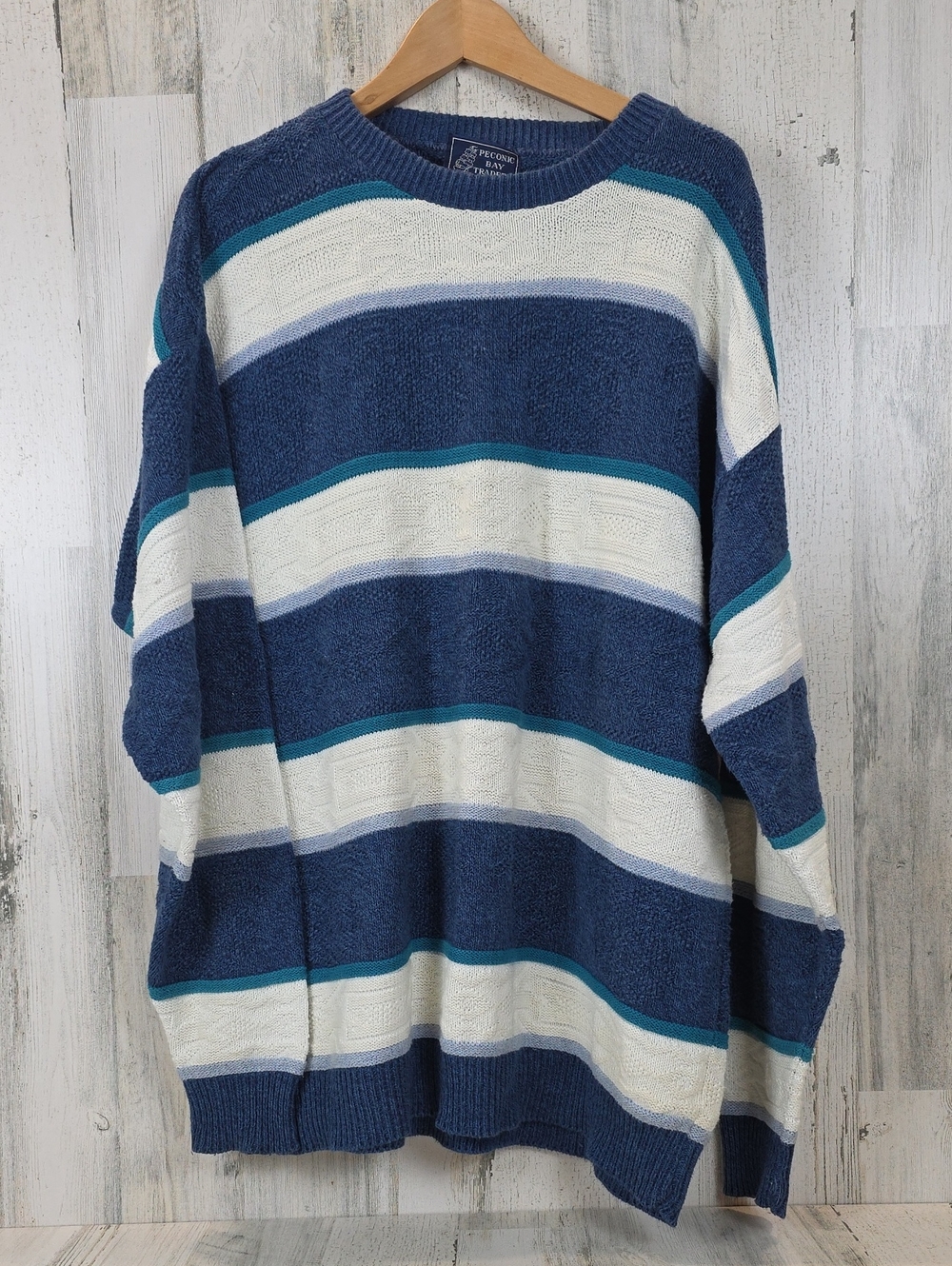 Peconic Bay Traders Striped Crewneck Sweater Blue White Size XL See Measurements